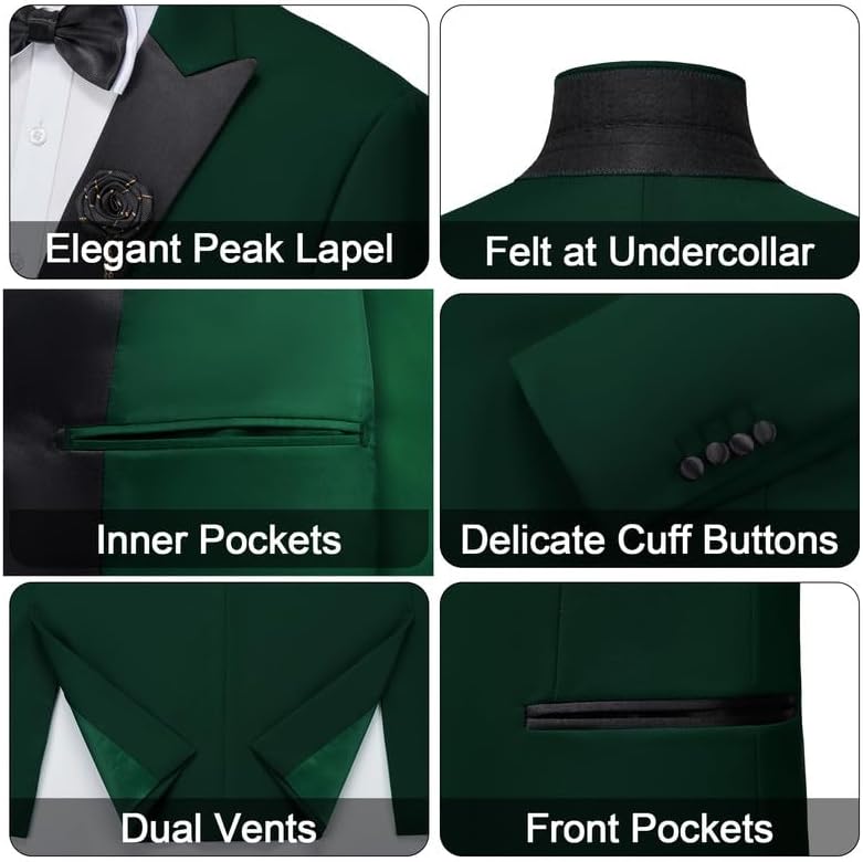 MAGE MALE Mens 3 Piece Suit One Button Slim Fit Formal Wedding Prom Tuxedo Suits Party Dinner Blazer Vest Pants Set