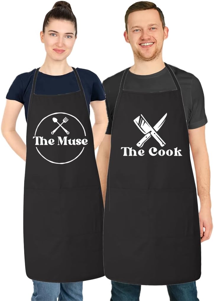 Matching Couples Aprons Set, The Muse, The Cook, Mr and Mrs, His and Hers Couples Apron Set, Wedding Gift (2 aprons)