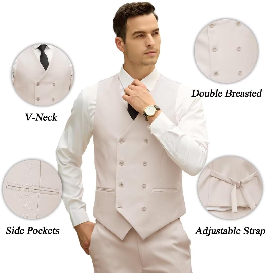 Mens Suit Slim Fit 3 Piece Double Breasted Suit Men Formal Tuxedo Set Casual Wedding Prom Groom Suits