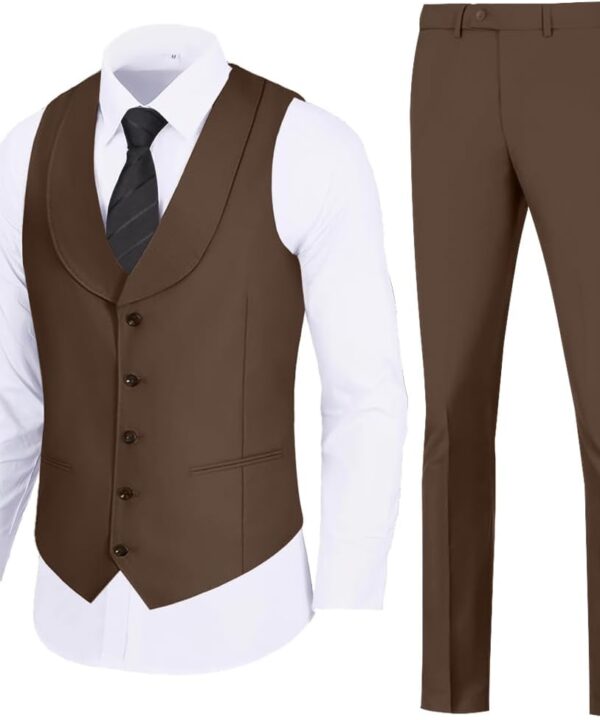 Mens Vest Pants Suits Set 2 Pieces Slim Fit Groomsmen Suit for Men Formal