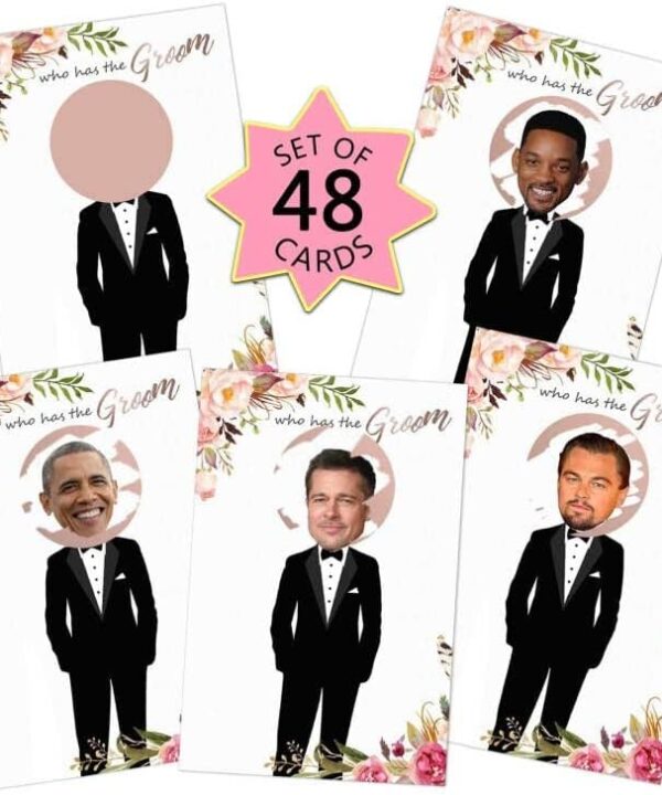 Floral Bridal Shower Games - Who Has The Groom Scratch Off Celebrity Cards Tickets for 48 Guests - Funny Bachelorette Party Games Ideas - Rose Gold White