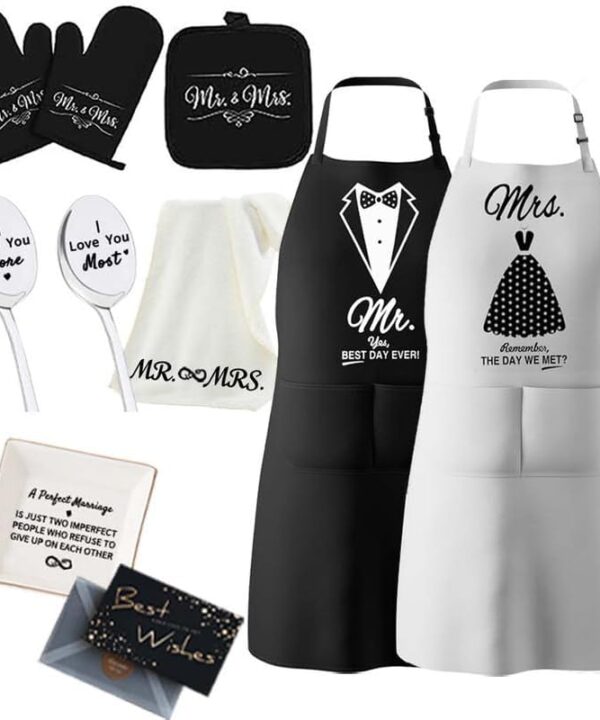 Mr and Mrs Aprons Couples Apron Set- Anniversary, Bridal Shower, Wedding, Engagement, Christmas Gifts 5, 6, 10 Packs
