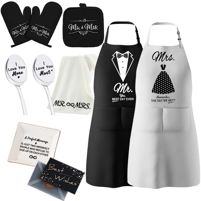 Mr and Mrs Aprons Couples Apron Set- Anniversary, Bridal Shower, Wedding, Engagement, Christmas Gifts 5, 6, 10 Packs