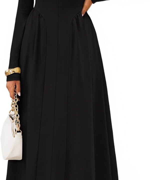 MEROKEETY Women's Long Sleeve Flowy A Line Dresses 2025 Fall Fashion Elegant Cutout Wedding Guest Midi Maxi Dress