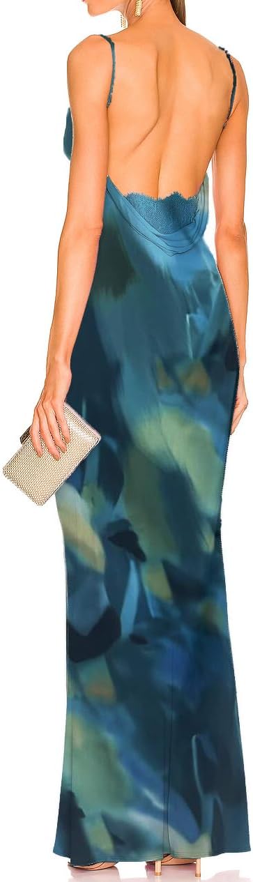 Capuffy Women Drape Neck Formal Maxi Dresses Lace Backless Cocktail Party Dress Spaghetti Straps Mermaid Evening Gown 221