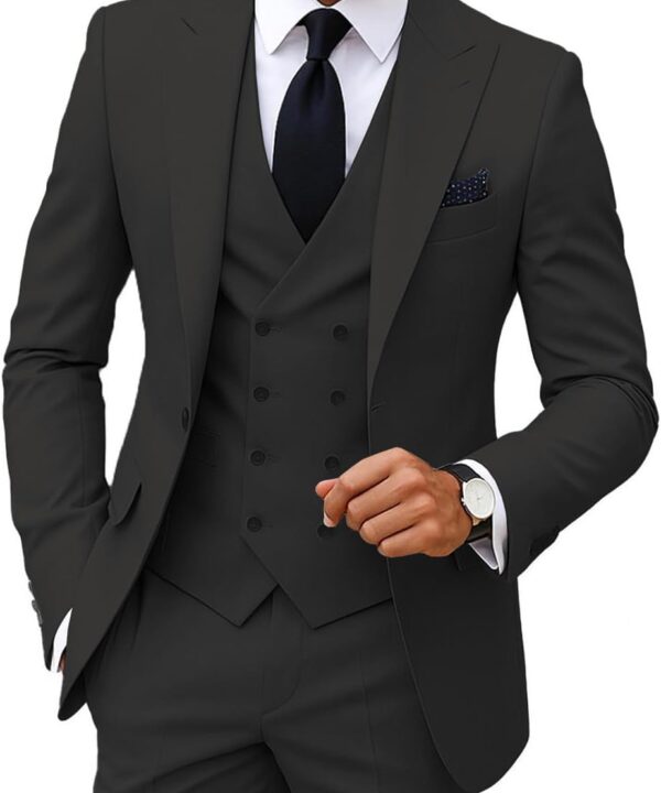 MoranX Men's Suits Regular Fit 3 Pieces Double Breasted Formal Business Tuxedos Blazer Vest Pants for Wedding Grooms