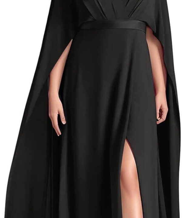 2025 Elegant Cape Sleeve Mother of The Bride Dresses A-Line Long Chiffon V-Neck Wedding Guest Gowns with Slit