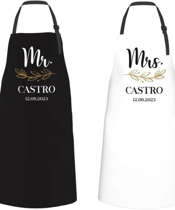 Elegant Personalized Mr and Mrs Gifts Matching Couples Aprons with Names Set Of 2 Customized Bride and Groom Wedding Gifts