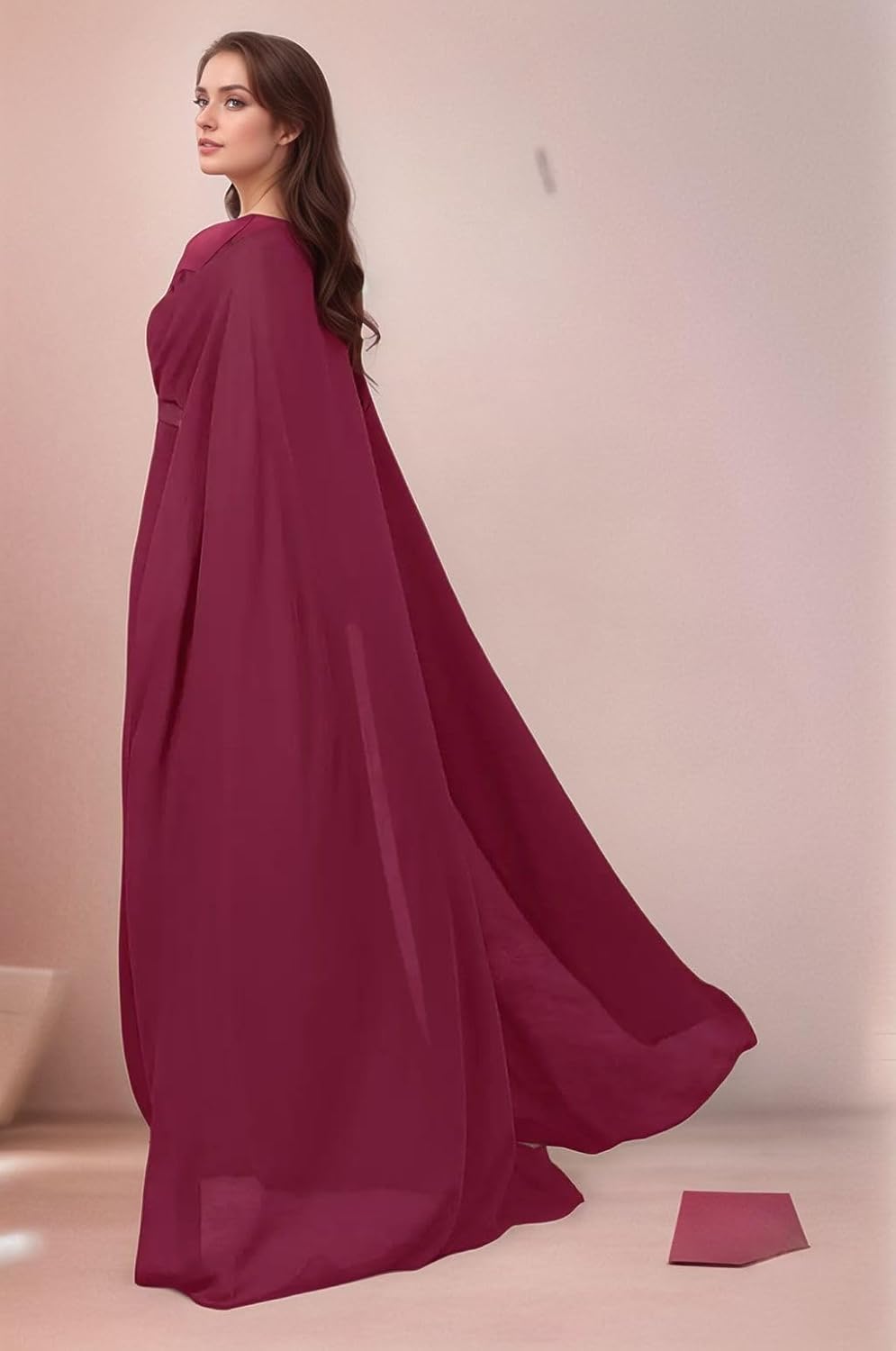 2025 Elegant Cape Sleeve Mother of The Bride Dresses A-Line Long Chiffon V-Neck Wedding Guest Gowns with Slit