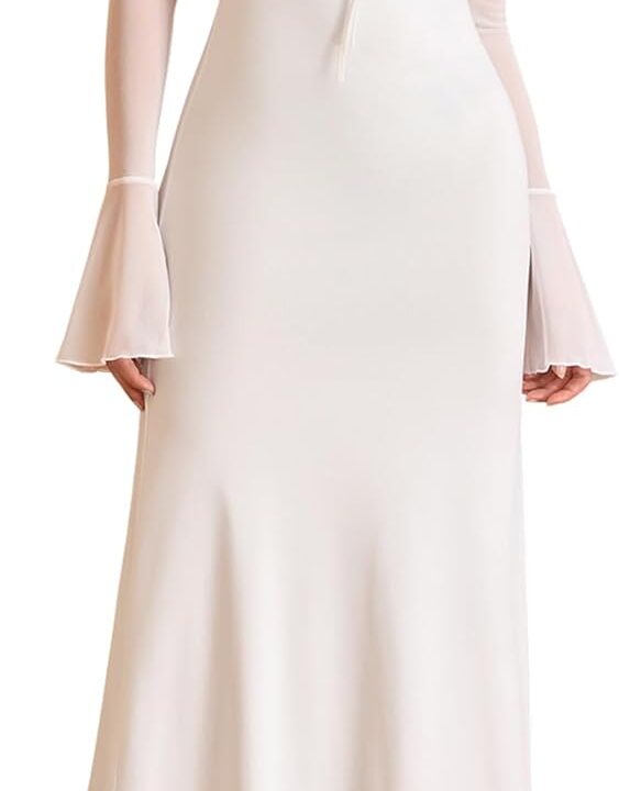 KUTUMAI Elegant Off Shoulder Long Sleeve Maxi Dress Bodycon Tie Formal Wedding Guest Dresses for Women 2025 Fall