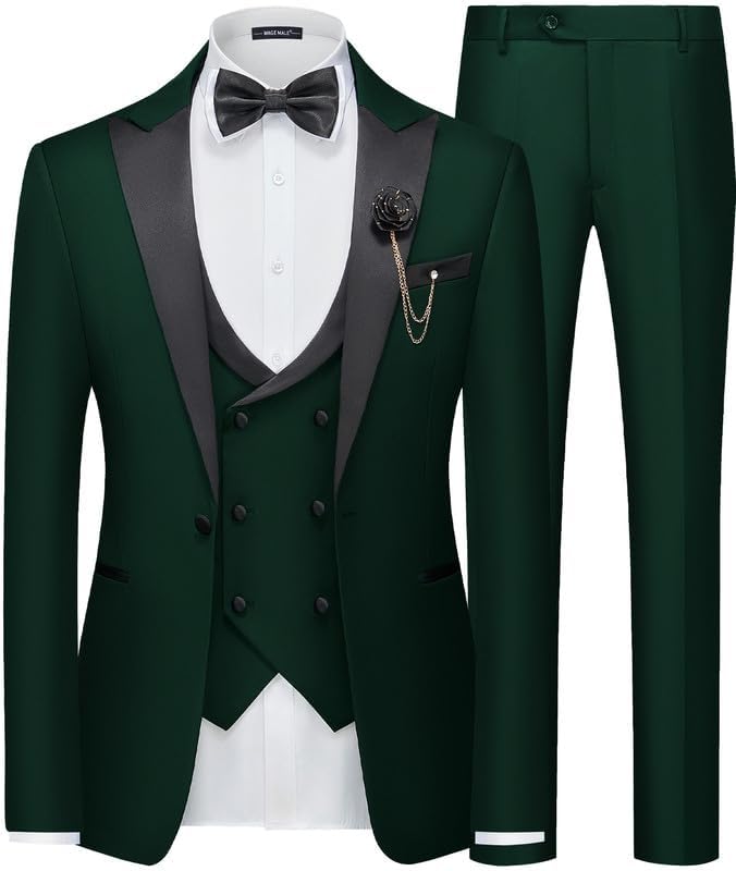 MAGE MALE Men's 3 Piece Suit One Button Slim Fit Formal Wedding Prom Tuxedo Suits Party Dinner Blazer Vest Pants Set