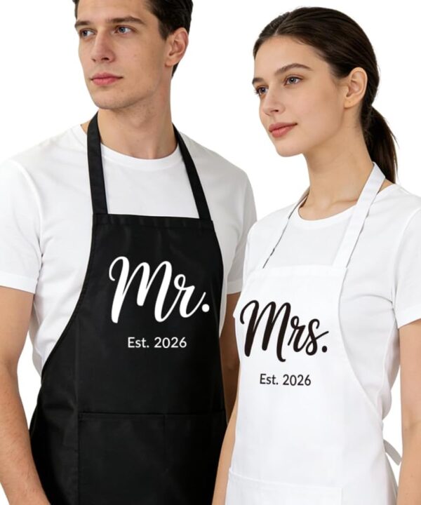 Mr Mrs Est 2026 Aprons for Couples Gifts,Funny Kitchen Gifts for Couples,Wedding, Engagement gifts for Couples, Christmas Gifts for Couple, Husband, Wife, Boyfriend, Girlfriend, Him Her-12