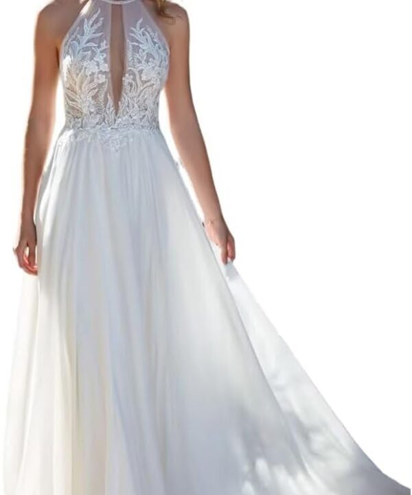 Boho Lace Wedding Dresses for Bride Long Sleeves Beach Tulle Bridal Dress with Train