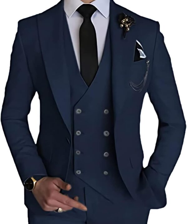 Wangyue 3 Piece Suit Slim Fit Double Breasted Mens Suits for Wedding Party Formal Prom One Button Blazer Vest Pants Sets