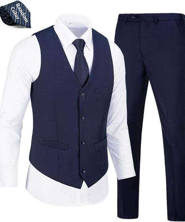 WOMS Mens 2 Pieces Suits Vest Pants Set Slim Fit Wedding Groomsmen Suit for Men Formal