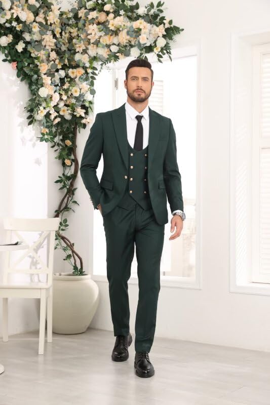 Wangyue Mens Suits 3 Piece Slim Fit Suits for Men Double Breasted Suit Men Business Wedding Prom Tuxedo Suit