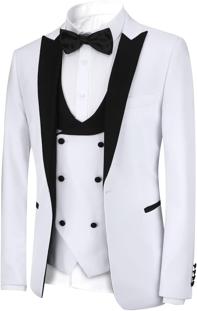 YFFUSHI Mens 3 Piece Suit Slim Fit One Button Prom Suits Set Blazer Vest Trousers