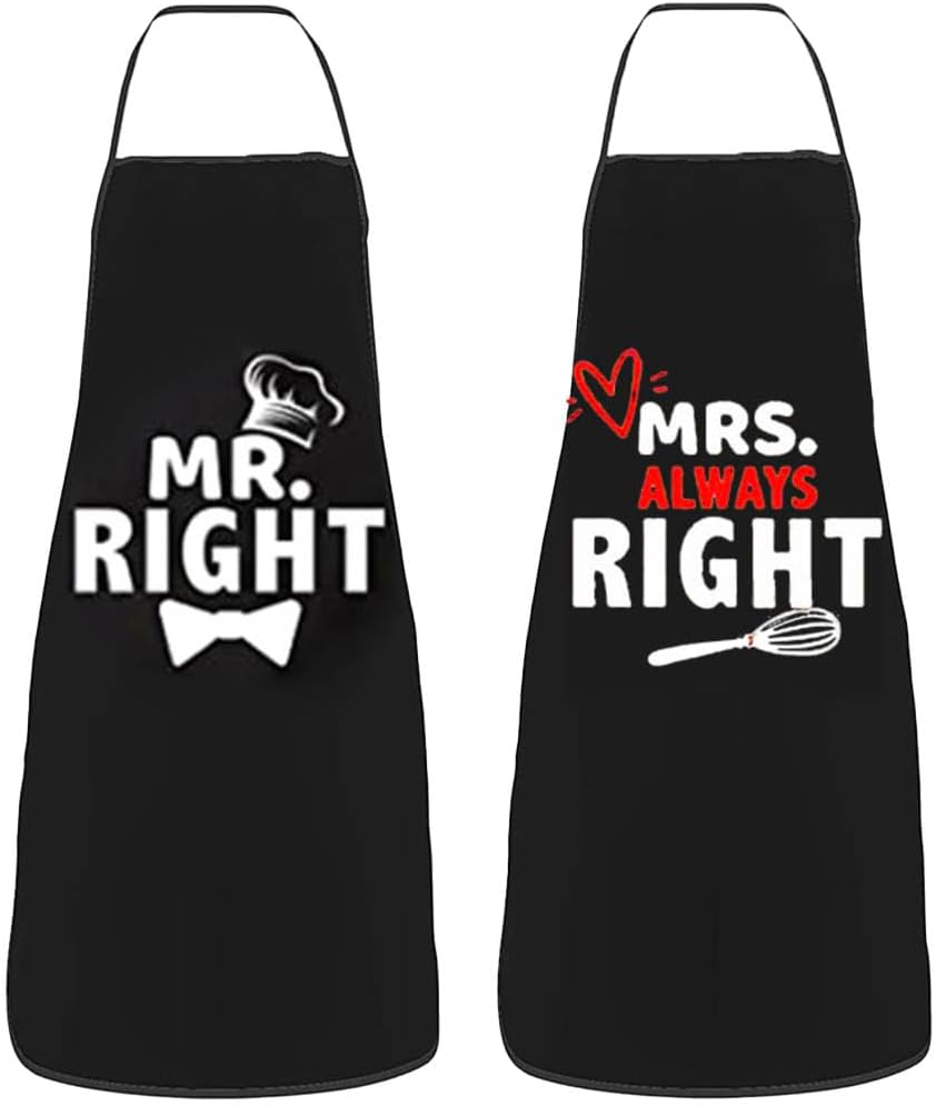JOONOR Mr. and Mrs. Couples Aprons Her King and His Queen Couple Apron Set Waterpoof Kitchen Cooking Apron