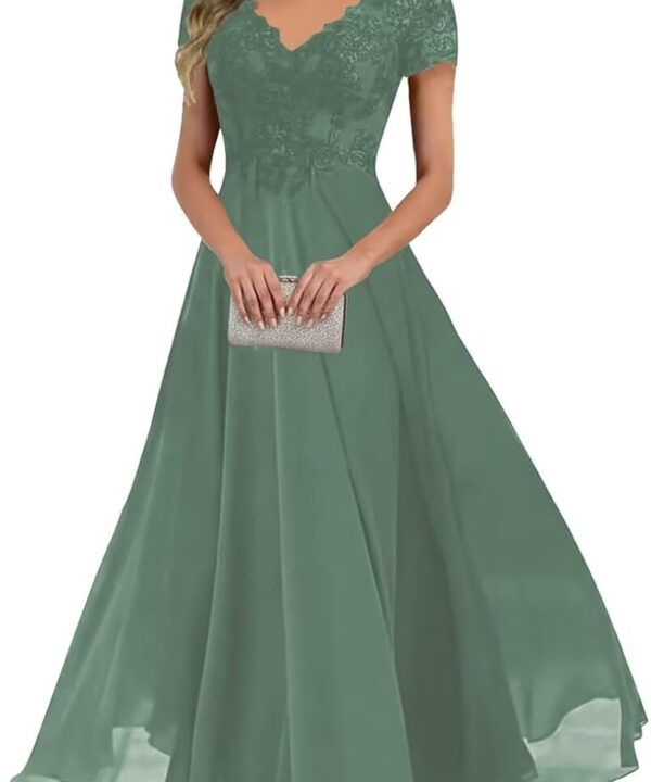 Lace Applique Mother of Bride Dresses Tea Length Formal Cocktail Dress for Women Wedding Guest Chiffon Evening Gown