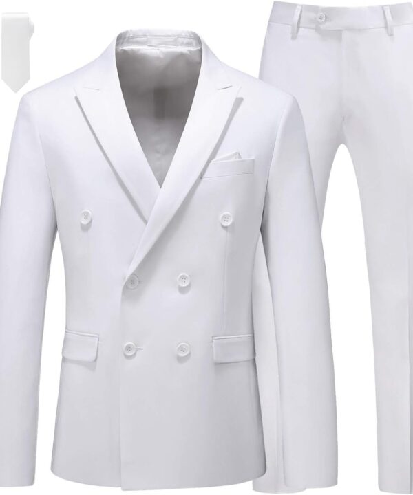 MOGU Suits for Men, 2 Piece Slim Fit Suit with Double Breasted Blazer and Tuxedo Pants