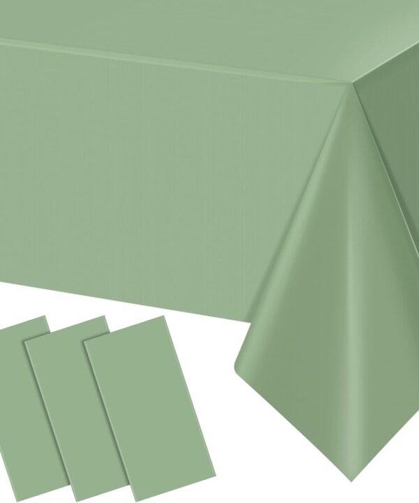 3Pack Sage Green Plastic Tablecloths for Rectangle Tables, Light Green Disposable Tablecloth, Waterproof Sage Green Table Cover for Birthday Bridal Wedding Baby Shower Party Decorations, 54 X 108Inch