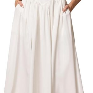 GLNEGE Women's Summer Corset Midi Milkmaid Dress Casual V Neck Flowy A Line Sundress Wedding Guest Dresses with Pockets 2025