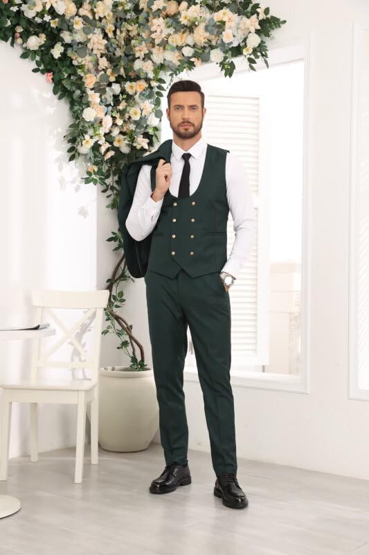 Wangyue Mens Suits 3 Piece Slim Fit Suits for Men Double Breasted Suit Men Business Wedding Prom Tuxedo Suit