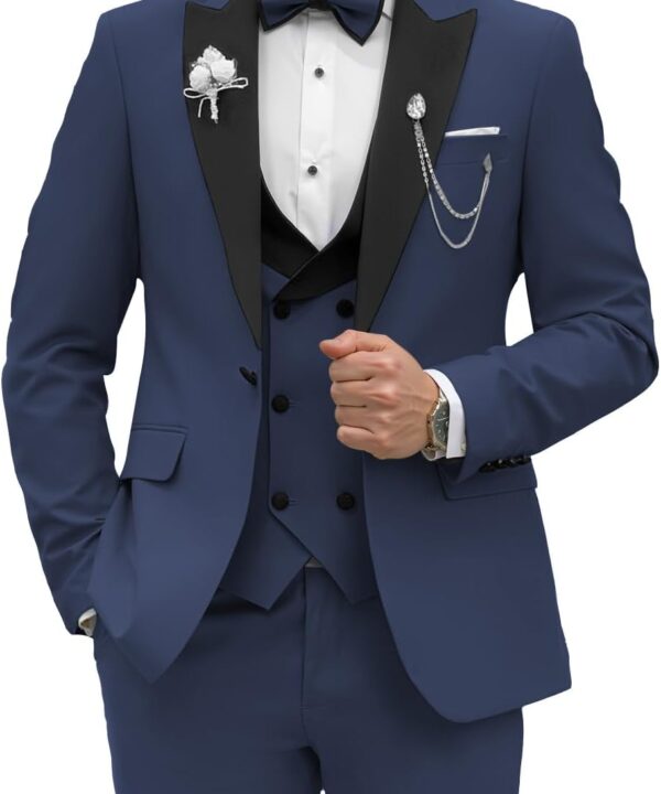 Wangyue Men's Tuxedo Suit 3 Piece Slim Fit Suit for Men Tuxedo for Men Wedding Party Dinner Prom