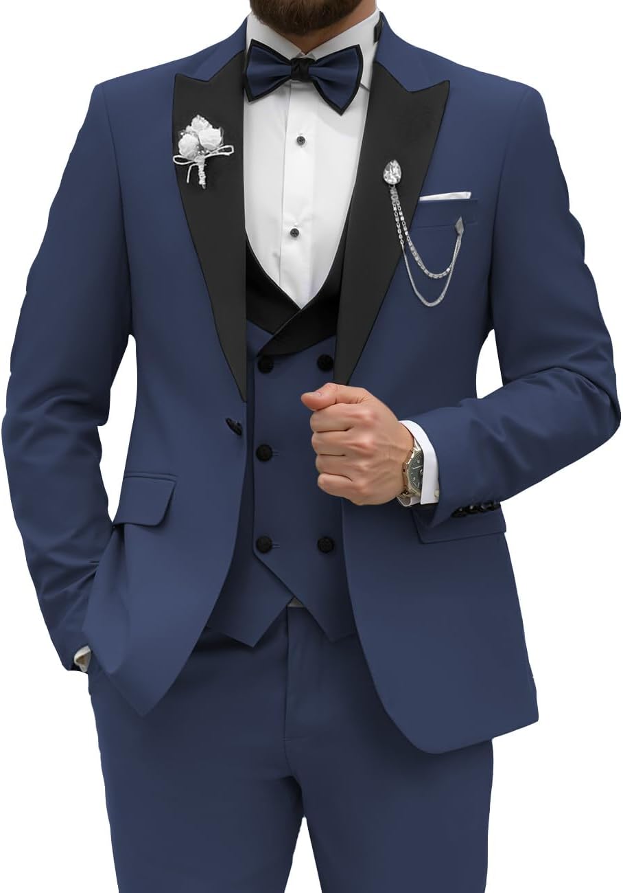 Wangyue Men's Tuxedo Suit 3 Piece Slim Fit Suit for Men Tuxedo for Men Wedding Party Dinner Prom