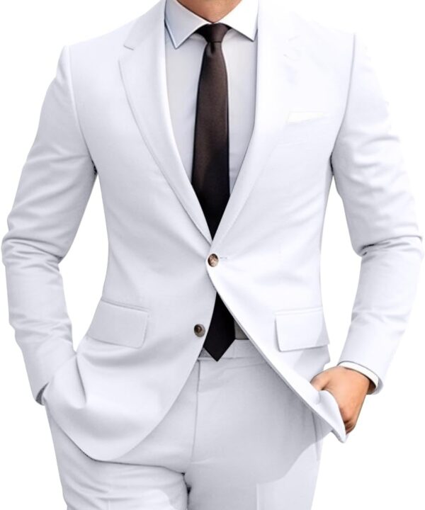 Men's Slim Fit 2 Piece Suit, Two Button Solid Suit Jacket Pants Set, Wedding Prom Suit