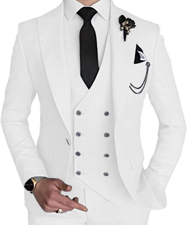 MOGU Mens 3 Piece Suit Slim Fit Tuxedo for Homecoming Wedding Prom Blazer Jacket Vest Pants with Tie Set