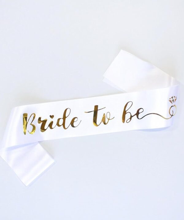 Luwigs Bride to Be Sash for Bridal Shower Bachelorette Party Wedding Engagement Party Favors Gift White Satin Sash with Rose Gold Foil Lettering