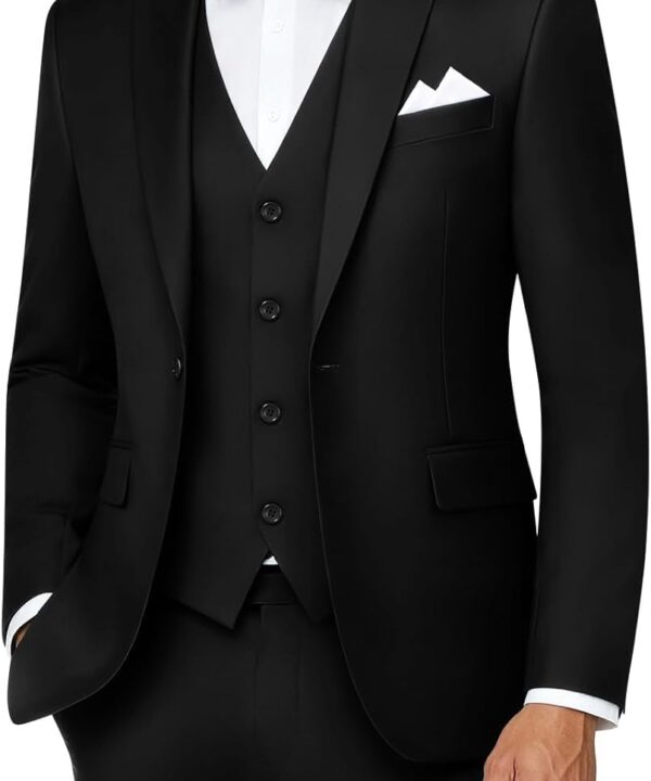 MAGE MALE Mens 3 Piece Suits Slim Fit Tuxedo Suit Set Soild Prom Wedding Suits One Button Blazer Vest Pants Set with Bow Tie