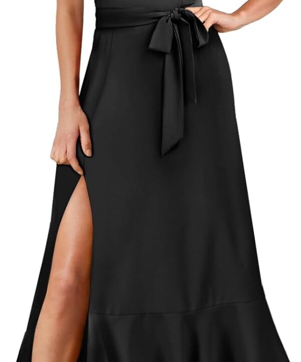 ANRABESS Women's Square Neck Ruffle Split Midi Elegant Formal Wedding Guest Cocktail Bridesmaid Graduation Party Dresses