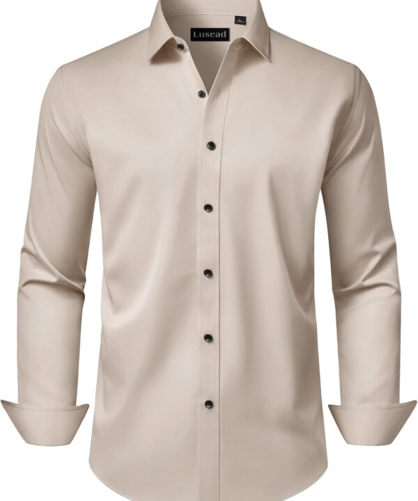 Men's Dress Shirts Long Sleeve Stretch Wrinkle Free Wedding Formal Business Button Down Shirt