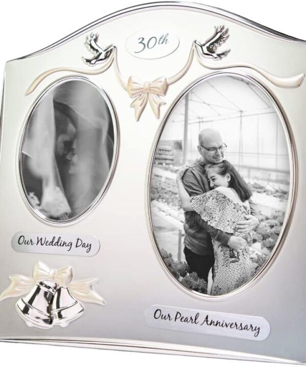 Haysom Interiors Traditional Two Tone Silver Plated 30th Pearl Anniversary Double Picture Frame by Happy Homewares
