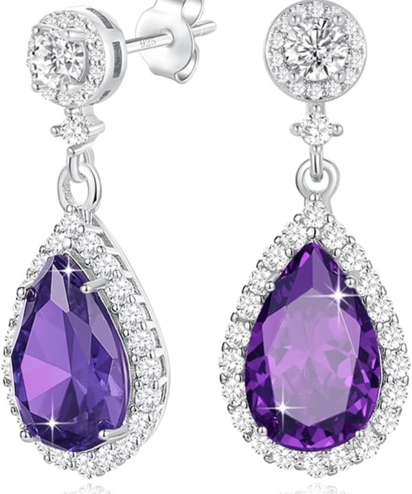 Diamond Dangle Stud Earrings for Women 925 Sterling Silver Post,Teardrop Crystal Rhinestone Drop Dangling Wedding Earring Costume Hypoallergenic & Nickel Free Jewelry