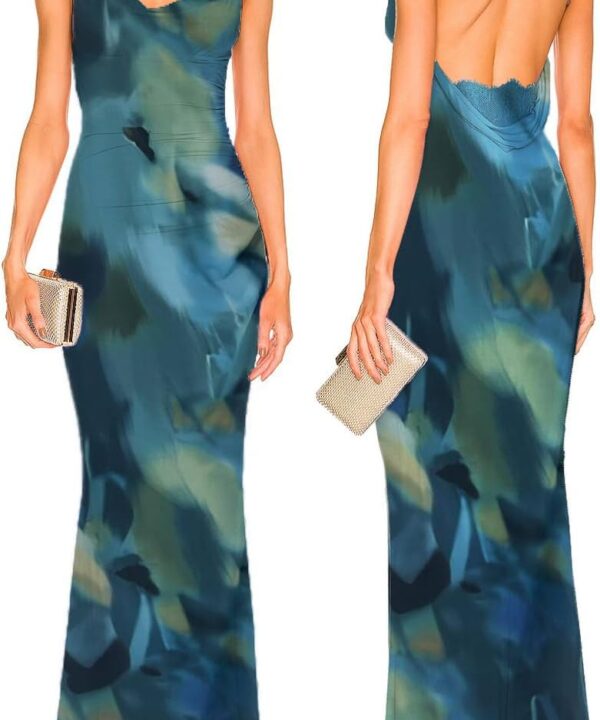 Capuffy Women Drape Neck Formal Maxi Dresses Lace Backless Cocktail Party Dress Spaghetti Straps Mermaid Evening Gown 221