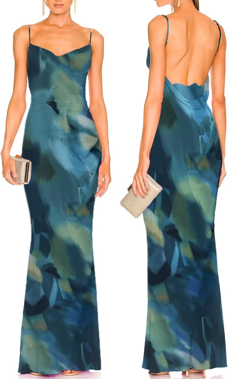 Capuffy Women Drape Neck Formal Maxi Dresses Lace Backless Cocktail Party Dress Spaghetti Straps Mermaid Evening Gown 221