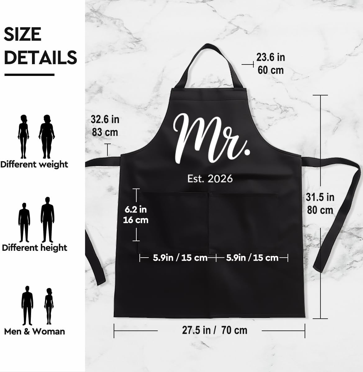 Mr Mrs Est 2026 Aprons for Couples Gifts,Funny Kitchen Gifts for Couples,Wedding, Engagement gifts for Couples, Christmas Gifts for Couple, Husband, Wife, Boyfriend, Girlfriend, Him Her-12