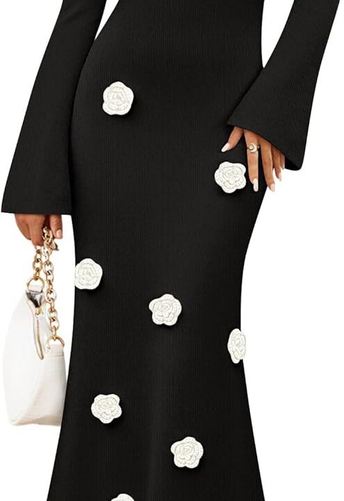 ZESICA Winter Wedding Guest Sweater Dresses for Women 2025 Elegant Formal Long Sleeve Cocktail Midi Dress