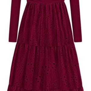 PRETTYGARDEN Long Sleeve Maxi Dress for Women 2025 Fall Eyelet A Line Elegant Classy Flowy Mock Neck Wedding Guest Dresses