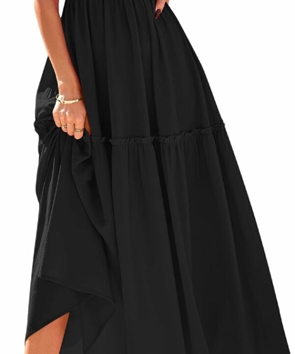 KIRUNDO Smocked Summer Dresses for Women 2025 Wedding Guest Midi Flowy Ruffle Short Sleeve Square Neck Tiered Sundress