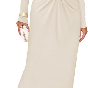 ZESICA Womens 2025 Fall Long Sleeve Mock Neck Bodycon Midi Dress Ruched Knit Elegant Party Cocktail Formal Dresses