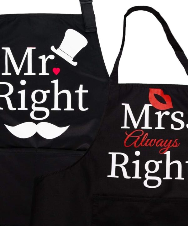 ZOORON Mr & Mrs 2-Piece Kitchen Aprons Set - Anniversary & Wedding Gifts for Couples