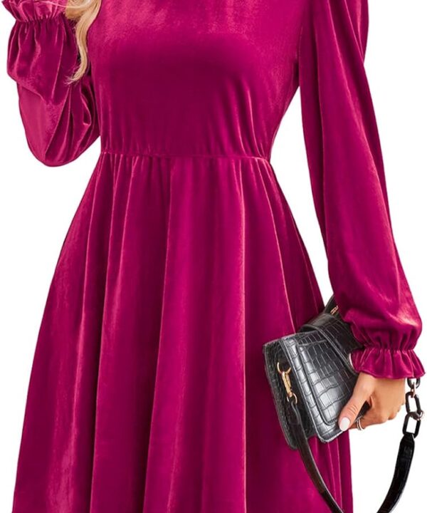Jayscreate Women's 2023 Velvet Dress Elastic Waistline Fall Long Sleeve Wedding Guest Short Wrap Tunic Formal Dress