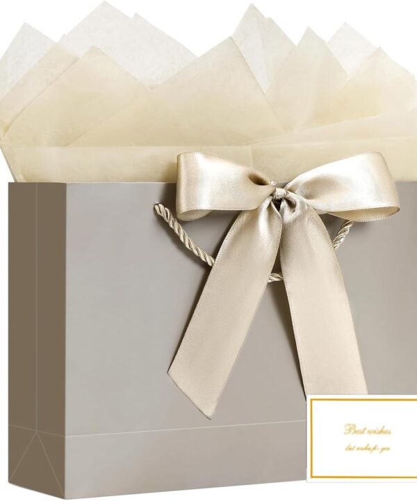 JMANNI Gift Bag, 1PCS Gift Bags Large with Ribbon and 1 Greeting Cards 2 Tissue Paper, Portable Paper Gift Bag with Handles, Birthday Gift Bags,Present Bags for Wedding Party Mothers Day