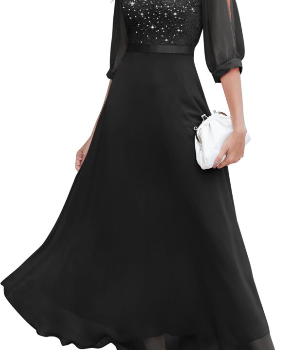 Wedtrend Women's Sequin Dresses Sparkly Glitter Dress Split Sleeves Formal Dresses Maxi Evening Dress