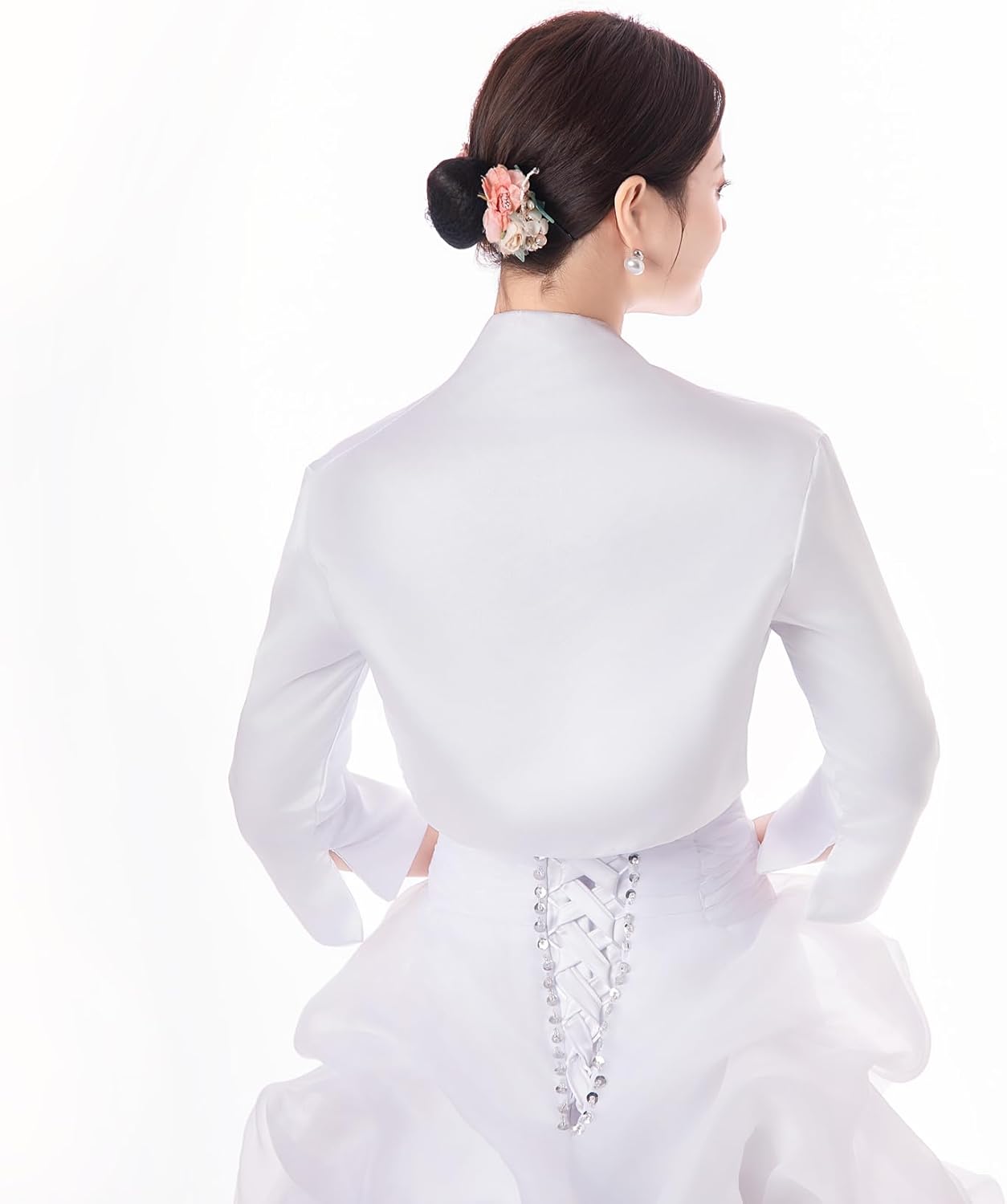 Fitted Wrap Bolero Style Bridal Wedding Satin with 3/4 Sleeve