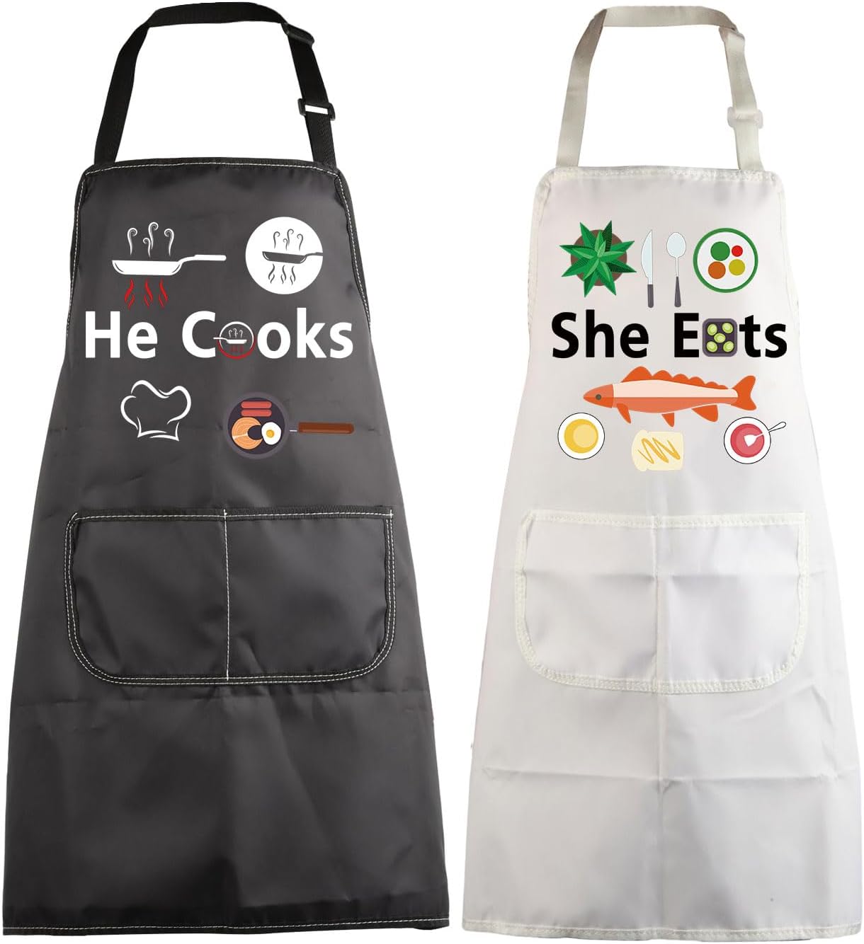 MBMSO Couples Matching Gifts He Cooks She Eats Funny Couples Apron Wedding Gift for Husband Wife Mr Mrs His and Hers Apron